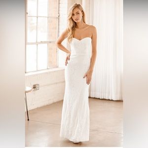 Lulus Your Magical Day White Sequin Strapless Mermaid Maxi Dress- Women’s XS